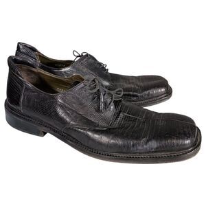 Mezlan Dress 13 Mens Black Genuine Lizard Derby Square Toe Lace Up Animal Print